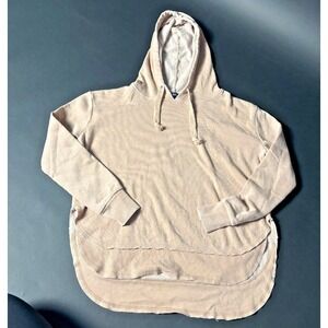 Ocean Drive Layered Hoodie Women's XS Beige Fleece Lined Dolphin Hem Drawstring